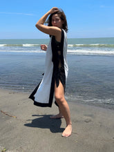 Load image into Gallery viewer, Agatha Side-tie Cover Up - White w/ Black Border