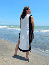 Load image into Gallery viewer, Agatha Side-tie Cover Up - White w/ Black Border