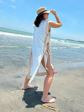 Load image into Gallery viewer, Agatha Tie-side Cover Up - White w/ Beige Border