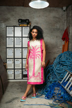 Load image into Gallery viewer, Agatha Side-tie Cover Up - Beige w/ Fuschia Border