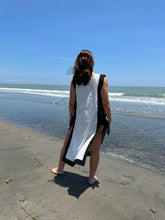 Load image into Gallery viewer, Agatha Side-tie Cover Up - White w/ Black Border