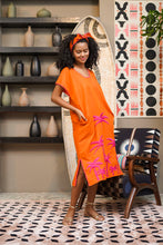 Load image into Gallery viewer, Papiya Caftan - Orange with Fuchsia Palms