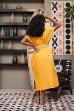 Load image into Gallery viewer, Papiya Caftan - Yellow with Aqua Palms