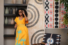 Load image into Gallery viewer, Papiya Caftan - Yellow with Aqua Palms