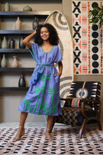 Load image into Gallery viewer, Papiya Caftan- Blue with Green palms