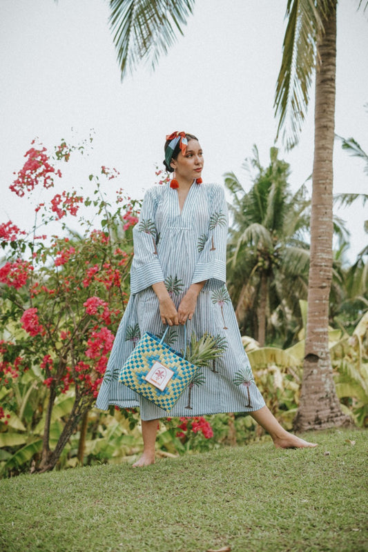 Jaila Kimono Dress - Blue Stripes