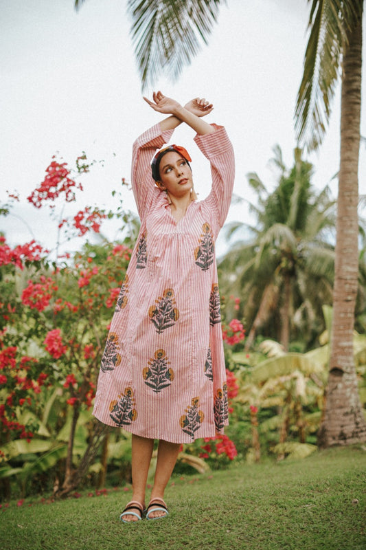 Jaila Kimono Dress - Pink Stripes