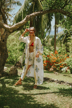 Load image into Gallery viewer, Johari Kimono + Shorts Set - Yellow Mums & Stripes