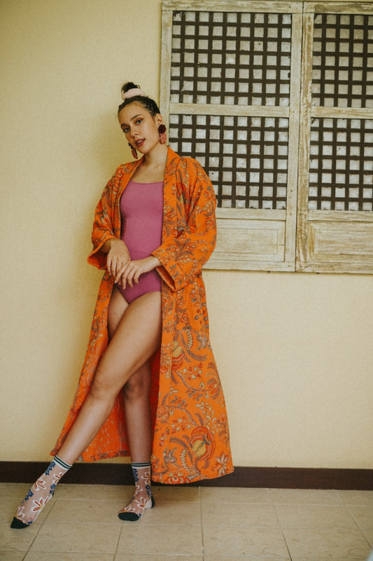 17HM Waki Waffle Robe - Orange