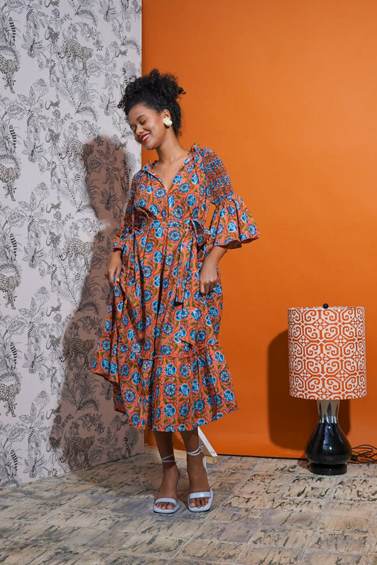 Pimenton Bell Sleeve Dress (Tangerine)