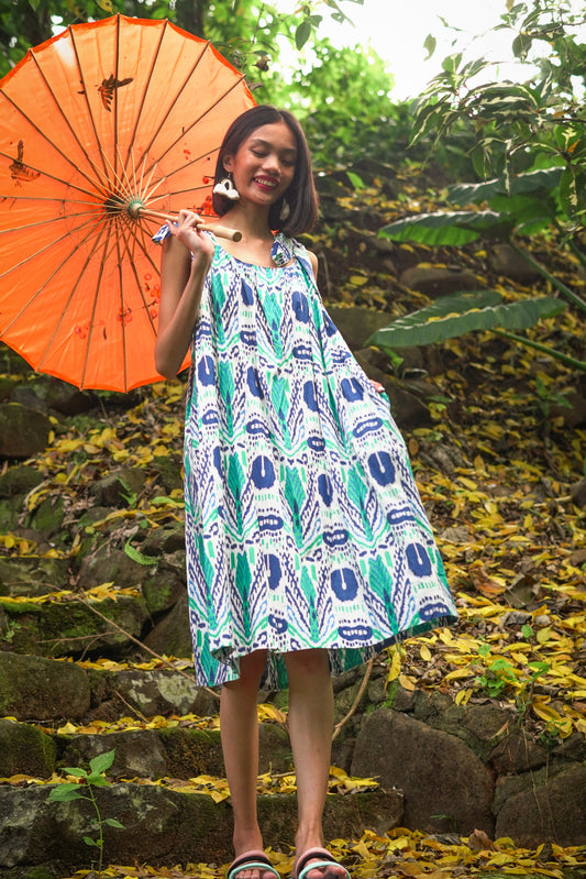 Cosana Multiway Tie Strap Sundress - Blue Ikat