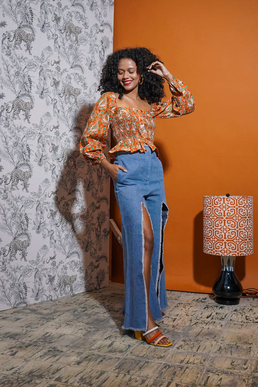 Guajillo Peplum Top (Tangerine)