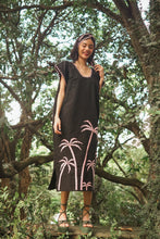Load image into Gallery viewer, Papiya Caftan - Black with Pink Palms