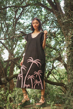 Load image into Gallery viewer, Papiya Caftan - Black with Pink Palms