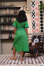 Load image into Gallery viewer, Papiya Caftan - Green with Blue Palms