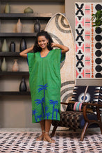Load image into Gallery viewer, Papiya Caftan - Green with Blue Palms