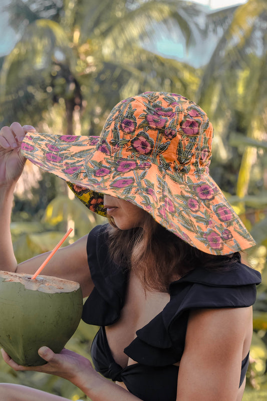 Wyra Reversible Wide Brim Hat - Orange/Yellow