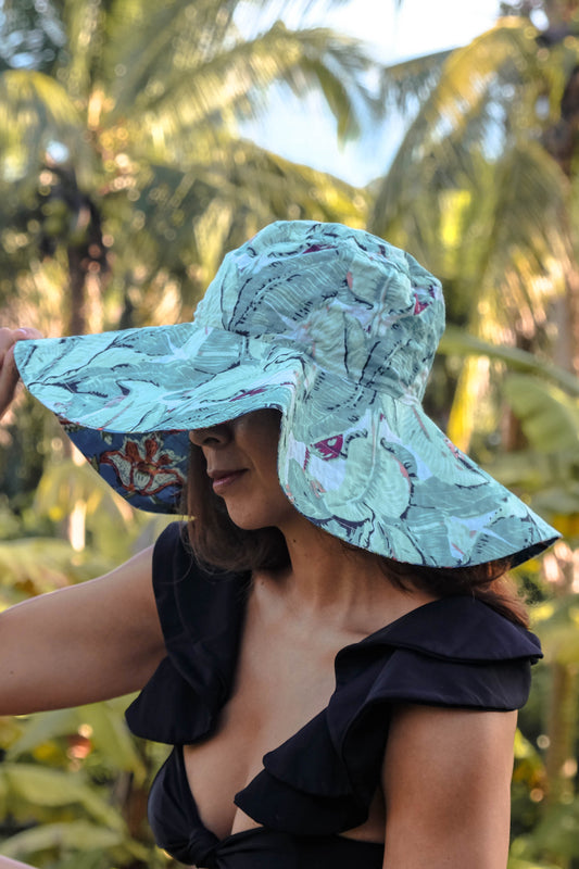 Wyra Reversible Wide Brim Hat - Aqua/ Blue