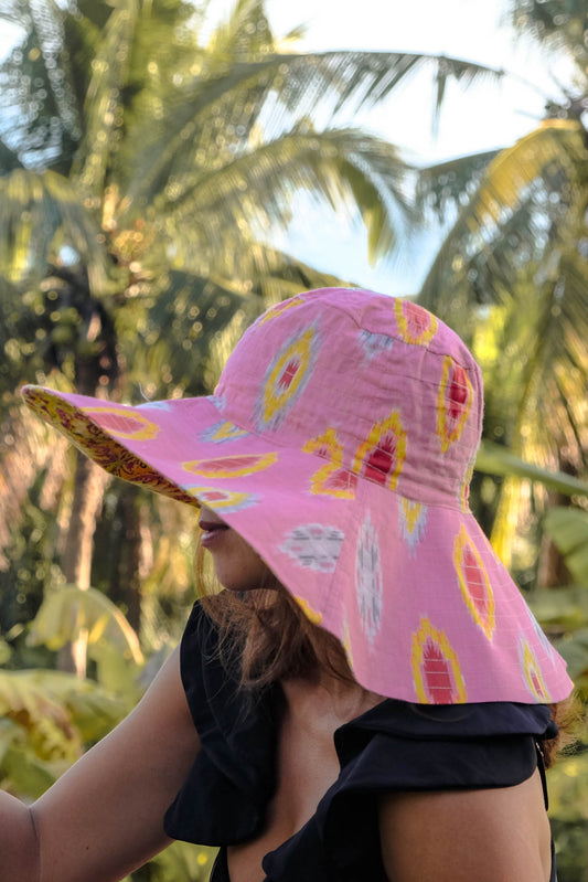 Wyra Reversible Wide Brim Hat - Pink/Yellow