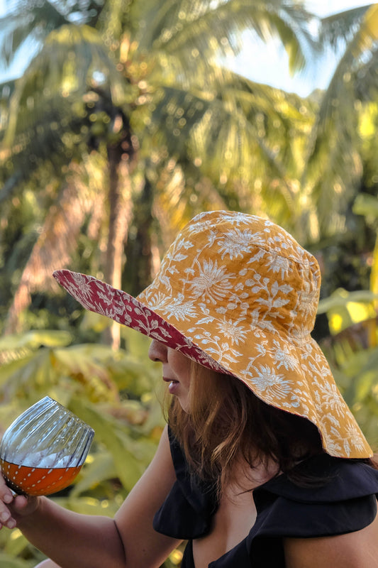 Wyra Reversible Wide Brim Hat - Mustard/Red