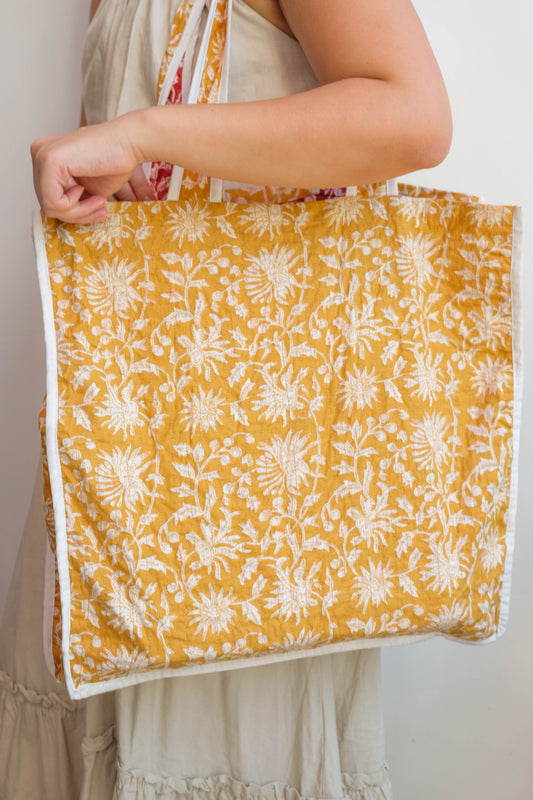 Wada Reversible Tote Bag - Mustard/Red