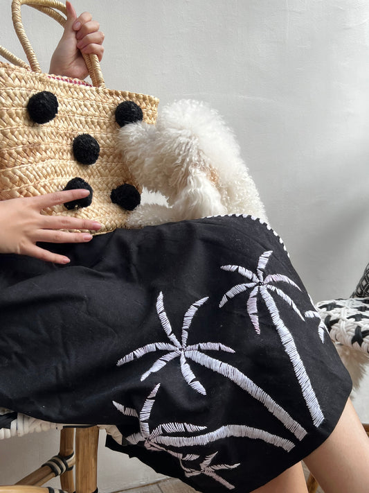 Papiya Wrap Skirt - Black with White Palms