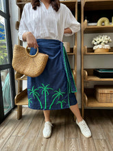 Load image into Gallery viewer, Papiya Wrap Skirt - Blue with Green Palms