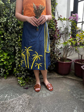 Load image into Gallery viewer, Papiya Wrap Skirt - Blue with Yellow Palms