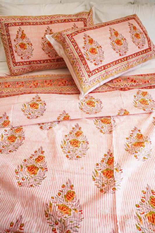 17HM Sethi Bed Cover Set - Pink/Orange Stripes