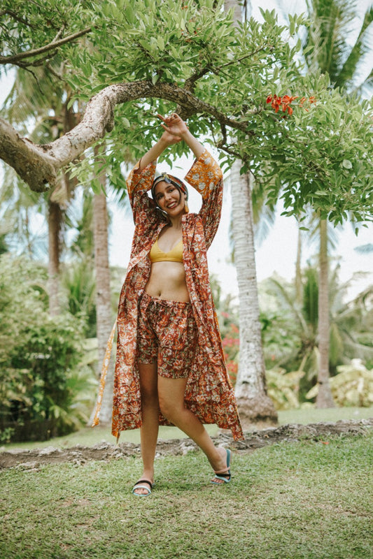 Johari Kimono + Shorts Set - Rust & Foliage