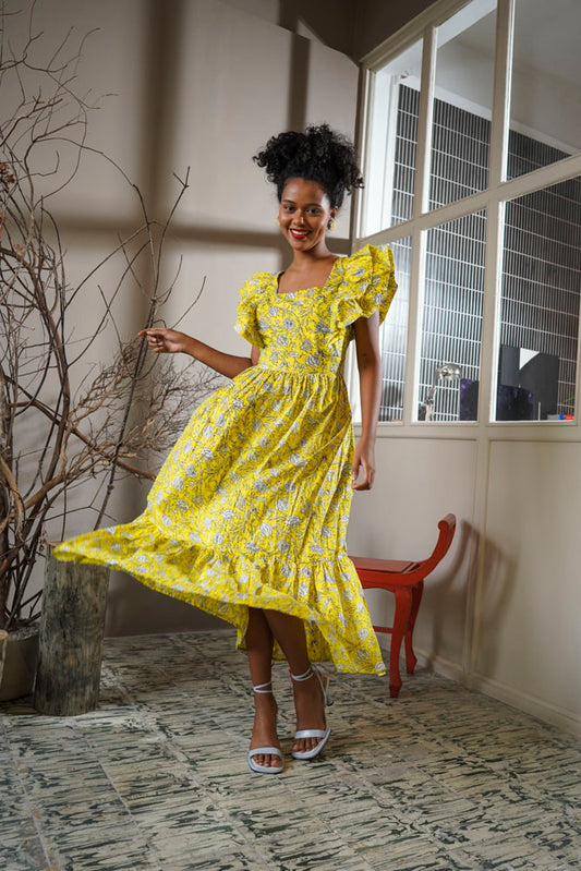 Murcia Ruffle Maxi Dress - Lemon