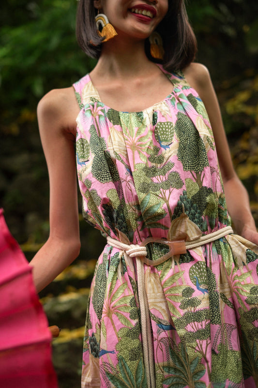 Cosana Multiway Tie Strap Sundress - Pink Foliage