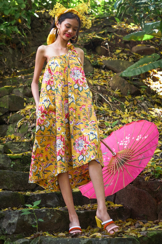 Cosana Multiway Tie Strap Sundress - Mustard Floral