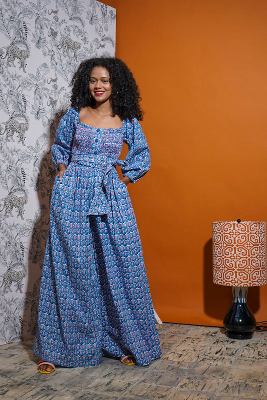 Pasilla Peasant Sleeve Jumpsuit (Azure)