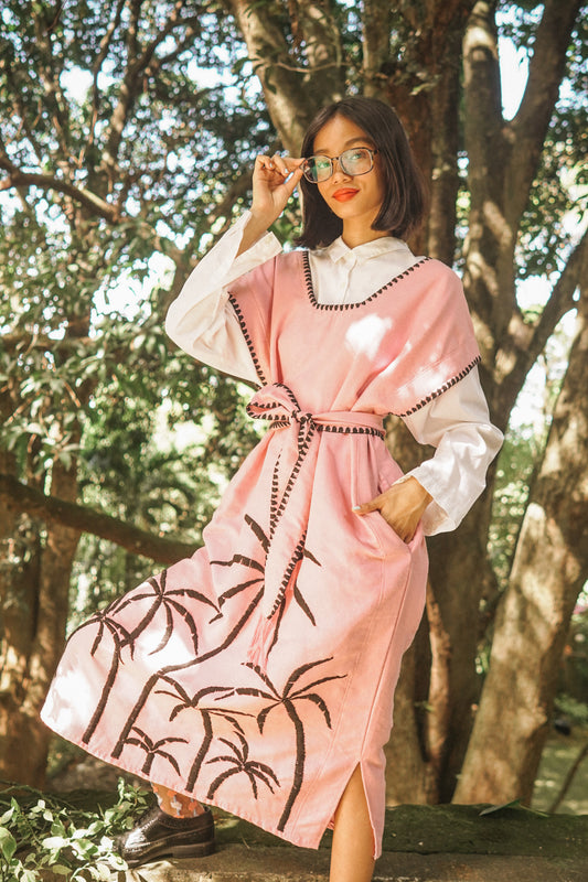 Papiya Caftan - Pink with Black Palms