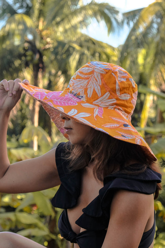 Wyra Reversible Wide Brim Hat - Orange/Pink