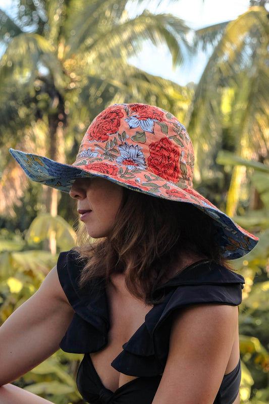 Wyra Reversible Wide Brim Hat - Orange/Blue