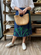 Load image into Gallery viewer, Papiya Wrap Skirt - Blue with Green Palms